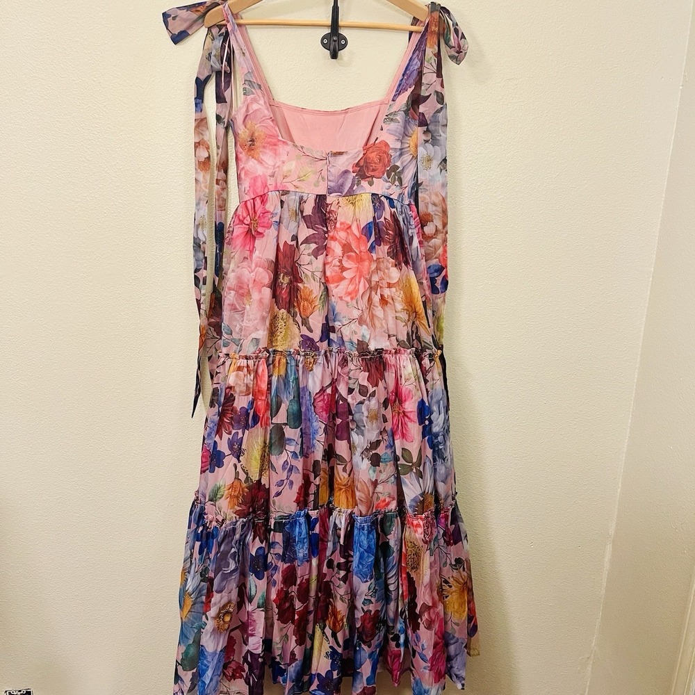 Francesca's Audrey Parks Alahna Floral Maxi Dress Pink Tie Strap Fairy Tutu Sz S - Picture 10 of 16